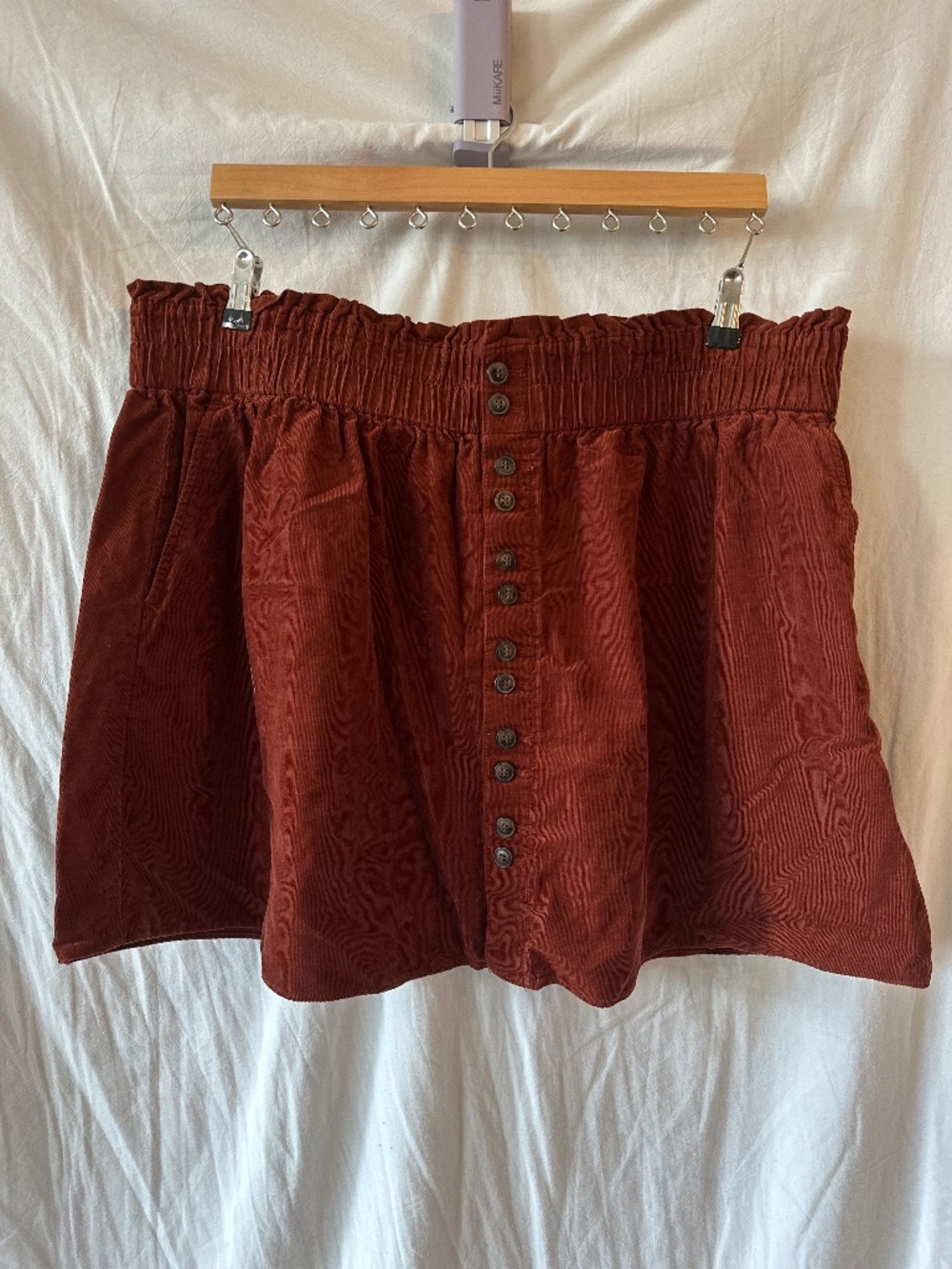 Like New Madewell Button-Front Corduroy Mini Skirt in Rust Red
